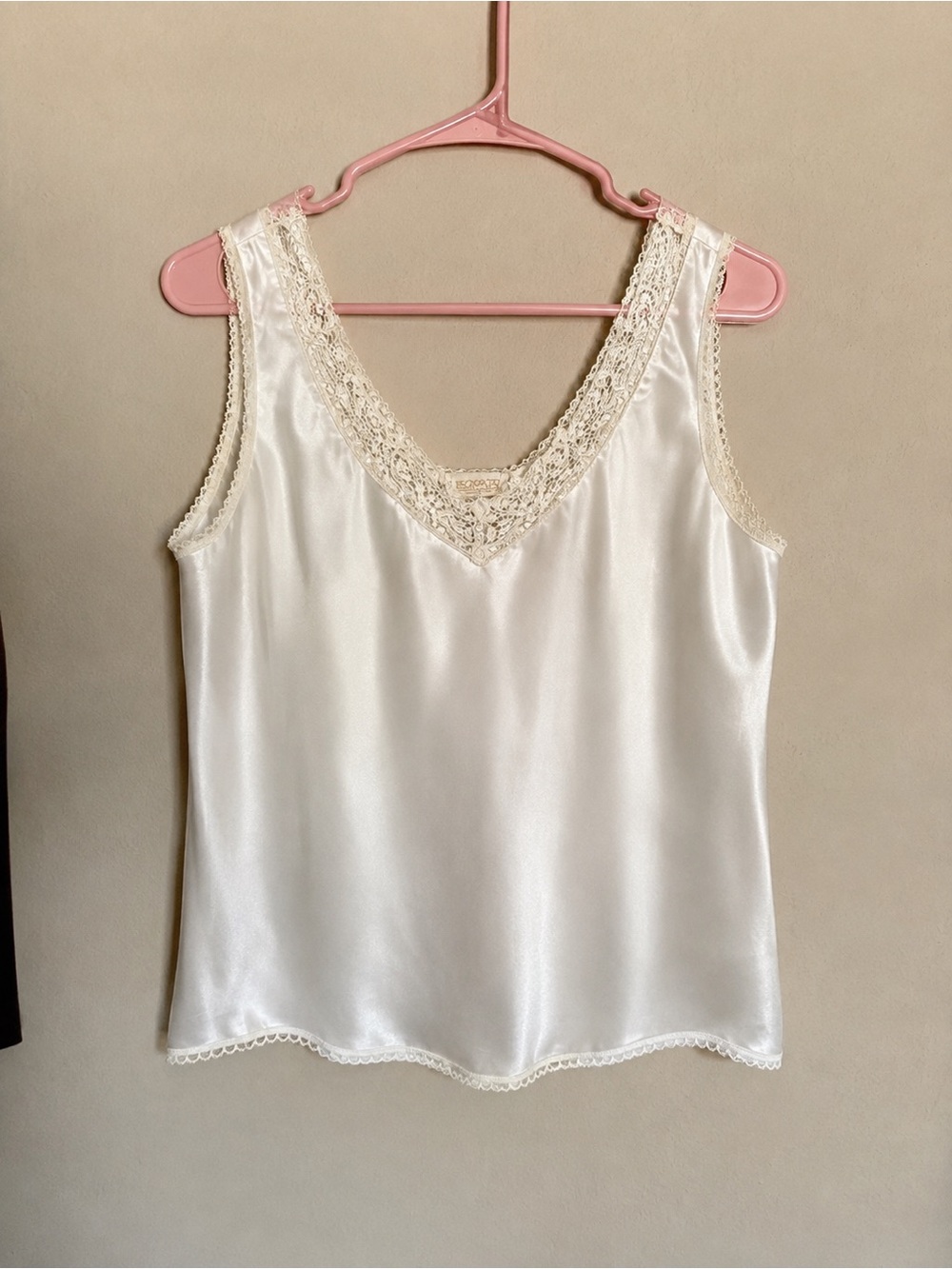 Vintage 90s Escapades Ivory Satin Lace Cami Tank Top Medium USA Made